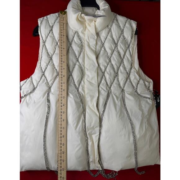 Forever 21 Embellished Puffer Vest – Cream Egret – Rhinestone Trim – Size Small - Picture 8 of 8